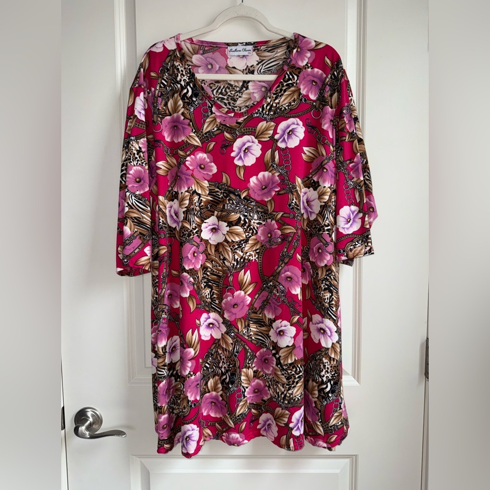 Southern Charm Floral and Animal Print Women’s Tunic Top/Dress XXL